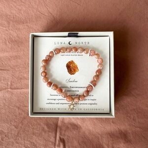 Luna Norte Sunstone Beaded Sun Charm Gem Bracelet 14K Gold Plated Brass